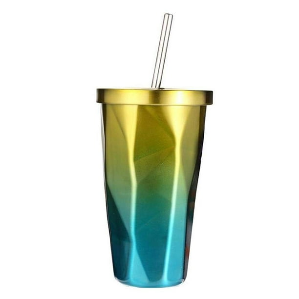 500ml Gradient Cup with Straw Stainless Steel Travel Mug Insulated Drinks Cup 
